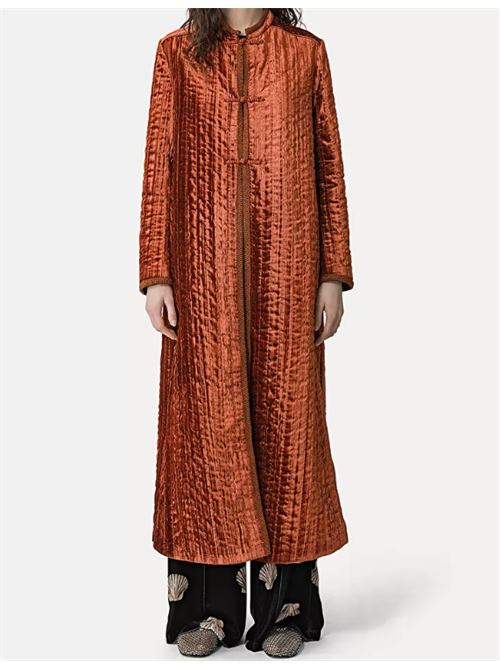 QUILTED PLEATED VELVET COAT FORTE_FORTE | 13260 my coatF46M.3015 saffron